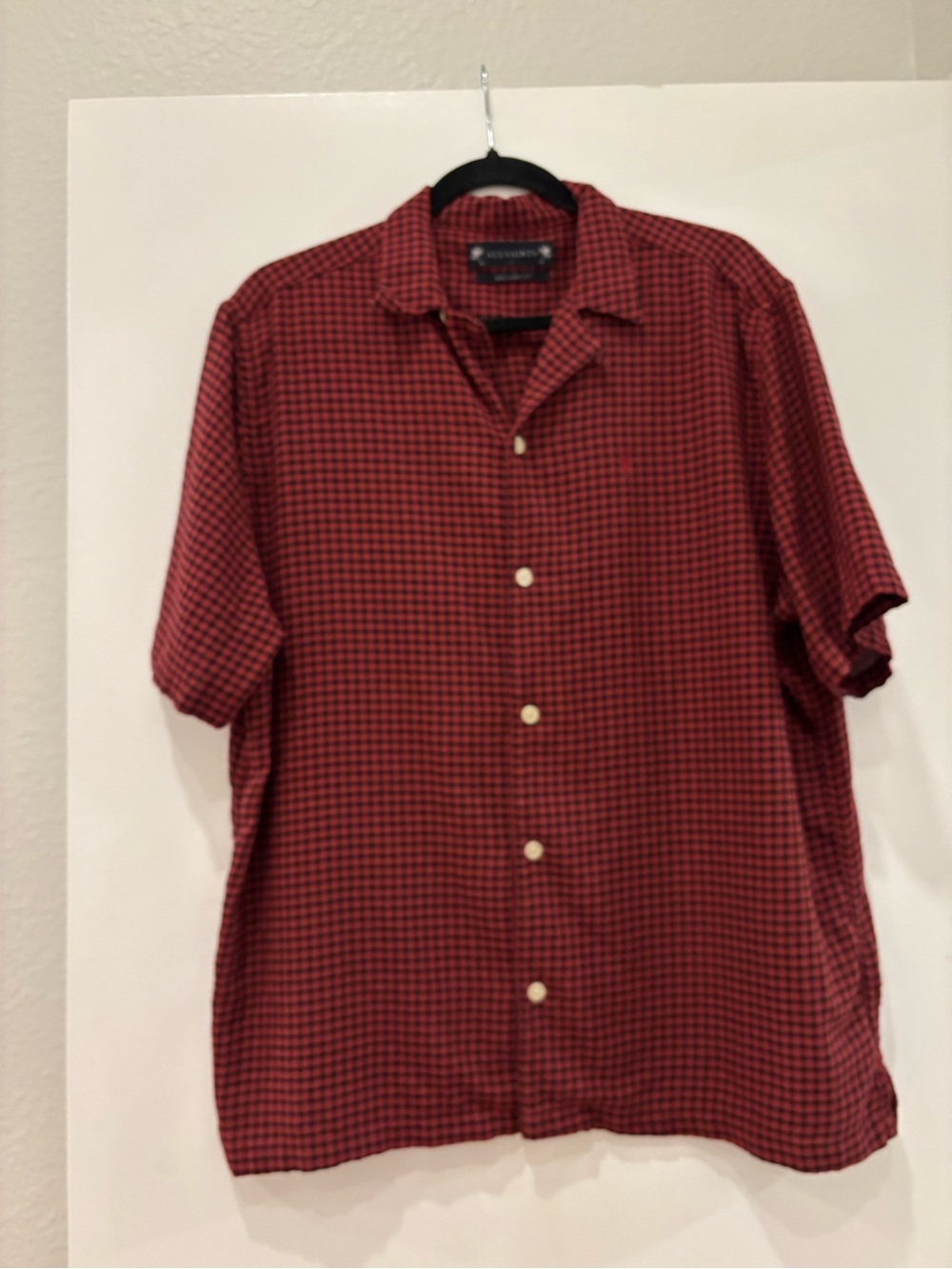 NWOT AllSaints Glendale check button down short sleeve collared knit camp shirt